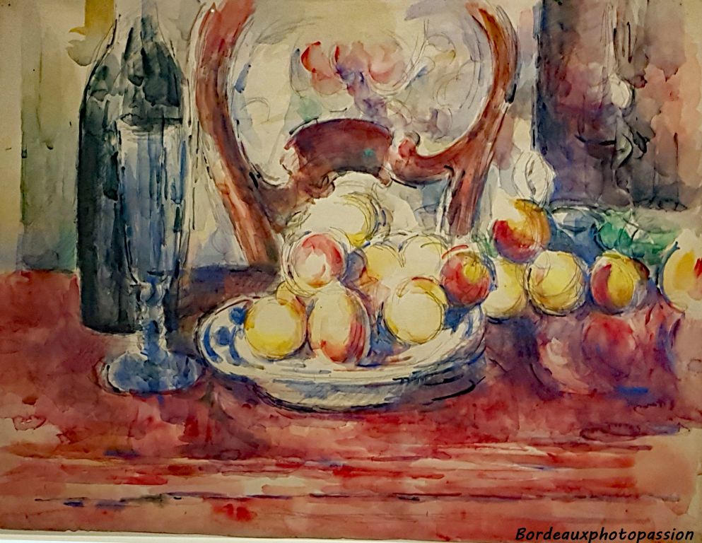 Pommes, bouteille et dossier de chaise, Paul Cézanne 